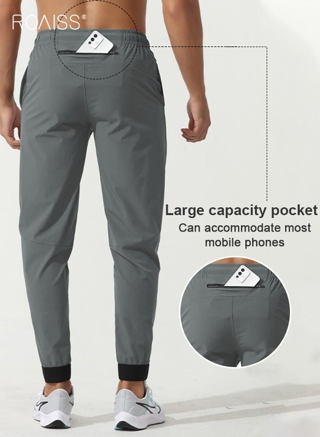 رويس سراويل رياضية للرجال للجري واللياقة البدنية وركوب الدراجات سريعة الجفاف منسوجة للتمرين مع جيوب متعددة وحزام خصر مرن وأساور مدببة مريحة وفضفاضة تناسب السراويل الطويلة غير الرسمية - Image 2